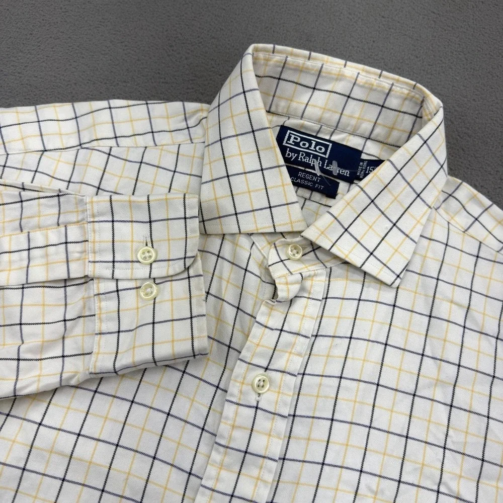 Polo Ralph Lauren Regent Shirt Mens M Navy Blue Yellow Plaid Classic Button Up